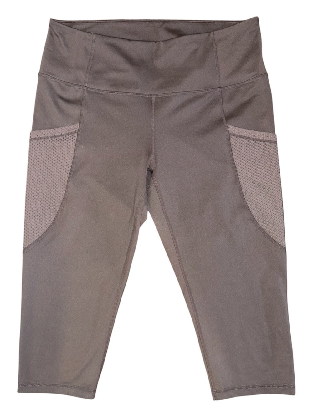 Zella Gray High-Waist Cropped Athletic Leggings with Side Mesh Pockets Sz Large